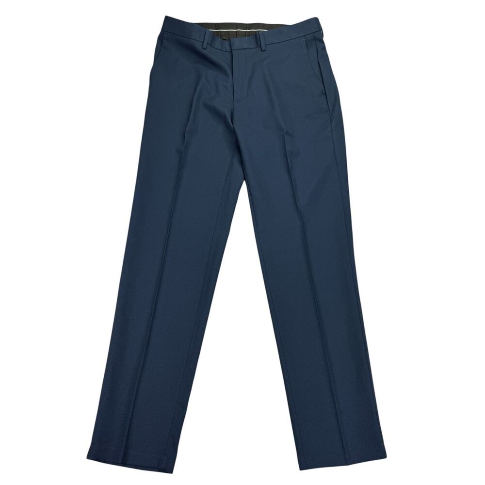 Kenneth Cole Mens Slim Fit Stretch Flat Front Gabardine Dress Pants Blue 34x32